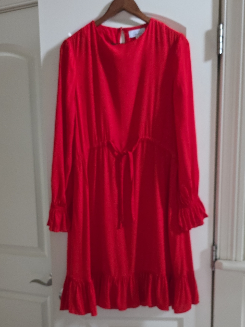 & Other Stories Red With Small Black Polka dots Long-Sleeve Ruffle Dress